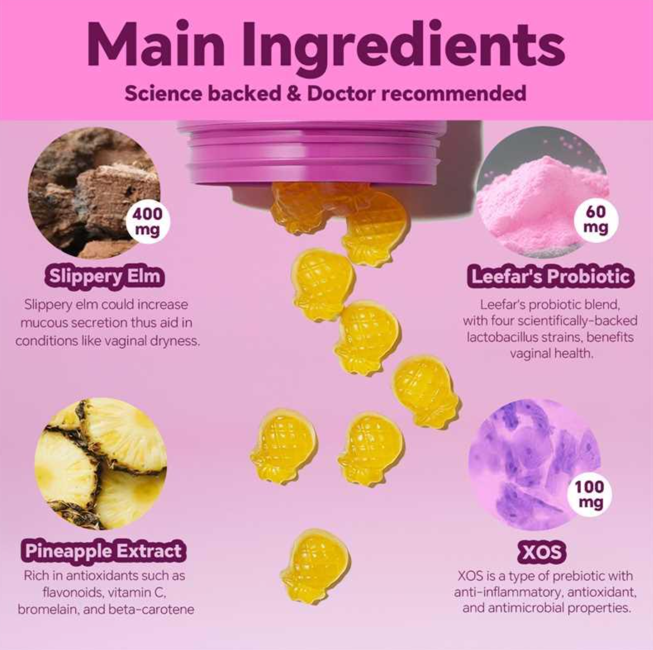 Her Secret Gummy – pH Balance, Freshness & Dryness Relief | Slippery Elm + Lactobacillus Blend | Hawaiian Pineapple